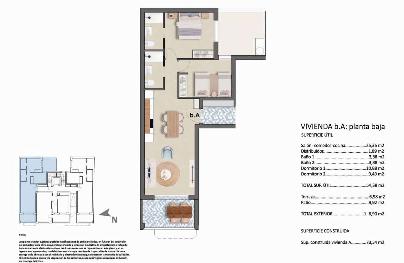 Apartamento de 2 habitaciones en Torre de la Horadada en venta con piscina - 275.900 € (Ref: 10100944)