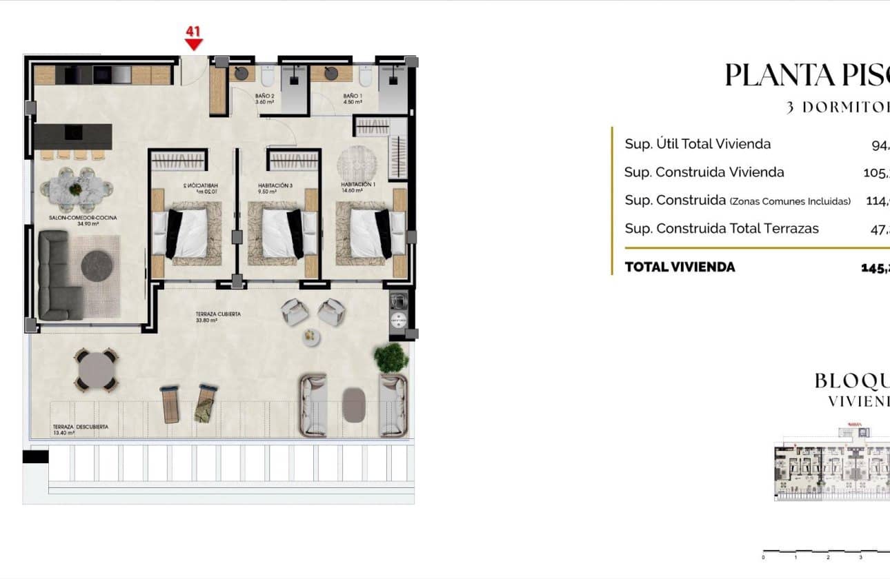 3 makuuhuone Huoneisto myytävänä paikassa Finestrat mukana uima-altaan - 452 000 € (Ref: 10100983)