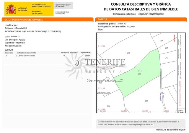 Landgrundstück zu verkaufen in San Miguel de Abona - 82.000 € (Ref: 9807218)