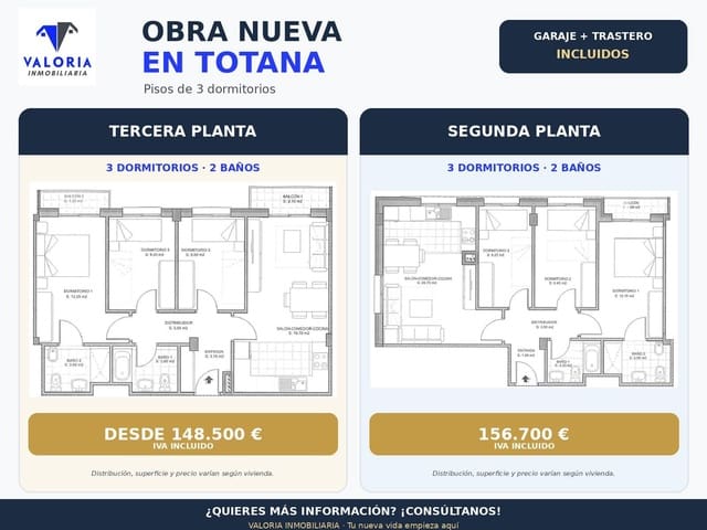 3 bedroom Flat for sale in Totana with garage - € 148,500 (Ref: 10148959)