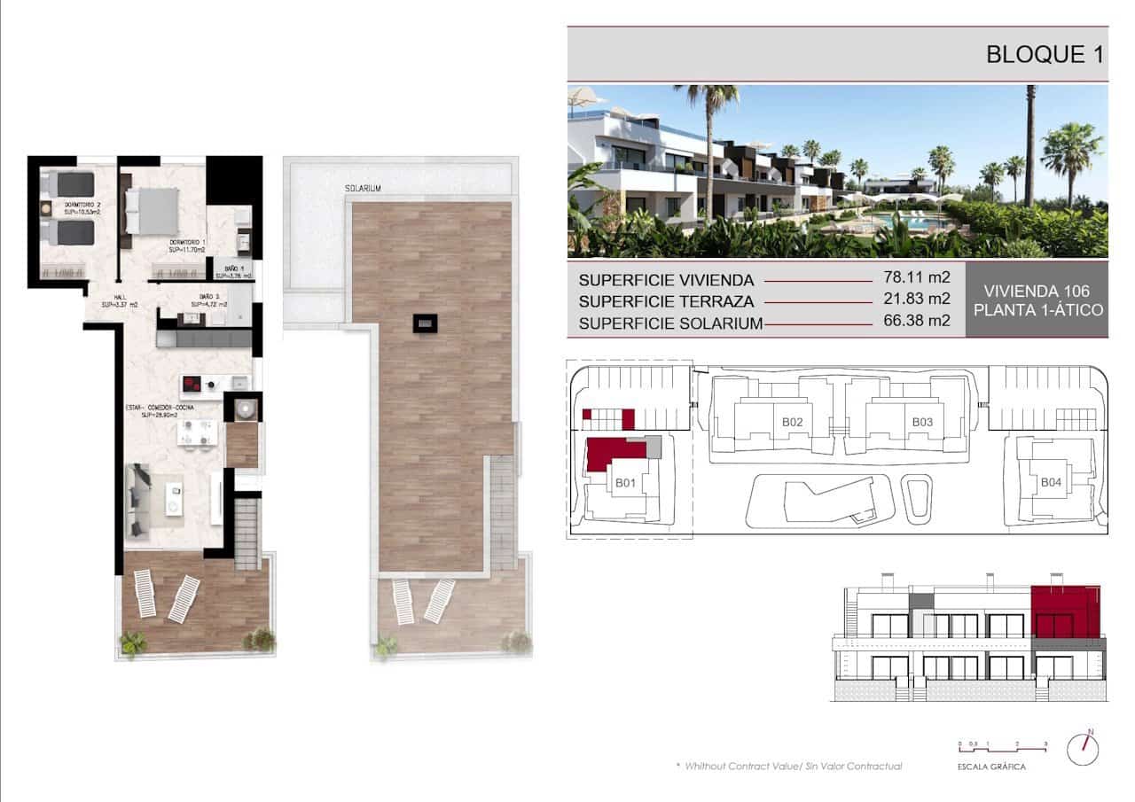 2 bedroom Penthouse for sale in Ciudad Quesada with pool garage - € 339,000 (Ref: 10165542)