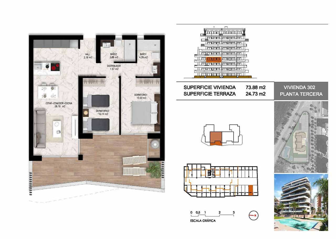 2 chambre Appartement à vendre à Guardamar del Segura avec piscine garage - 299 000 € (Ref: 8237419)