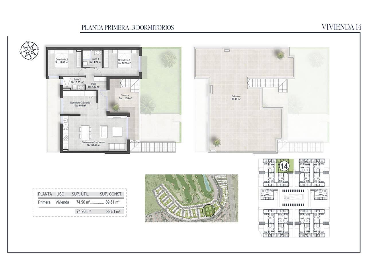 3 soveværelse Penthouse til salg i Alhama de Murcia med swimmingpool - € 287.000 (Ref: 9096249)