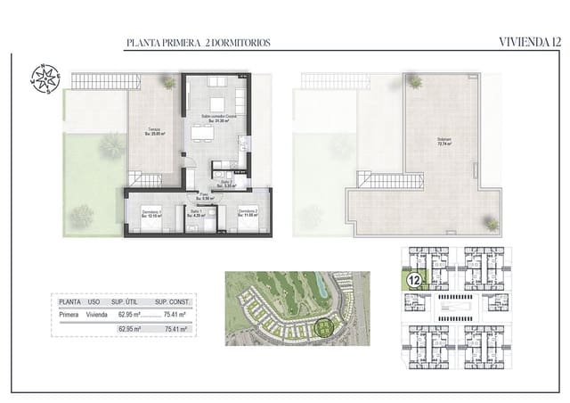 2 chambre Penthouse à vendre à Alhama de Murcia avec piscine - 251 750 € (Ref: 9096250)