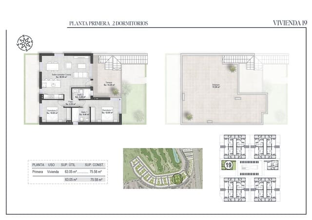 2 chambre Penthouse à vendre à Alhama de Murcia avec piscine - 251 750 € (Ref: 9096250)