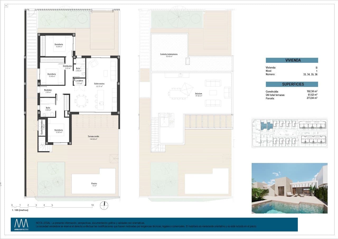 Chalet de 3 habitaciones en Los Alcázares en venta con piscina garaje - 489.000 € (Ref: 9722632)