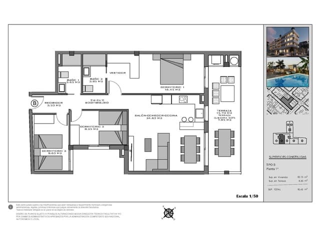 3 soveværelse Lejlighed til salg i Santa Pola med swimmingpool garage - € 295.000 (Ref: 9491763)