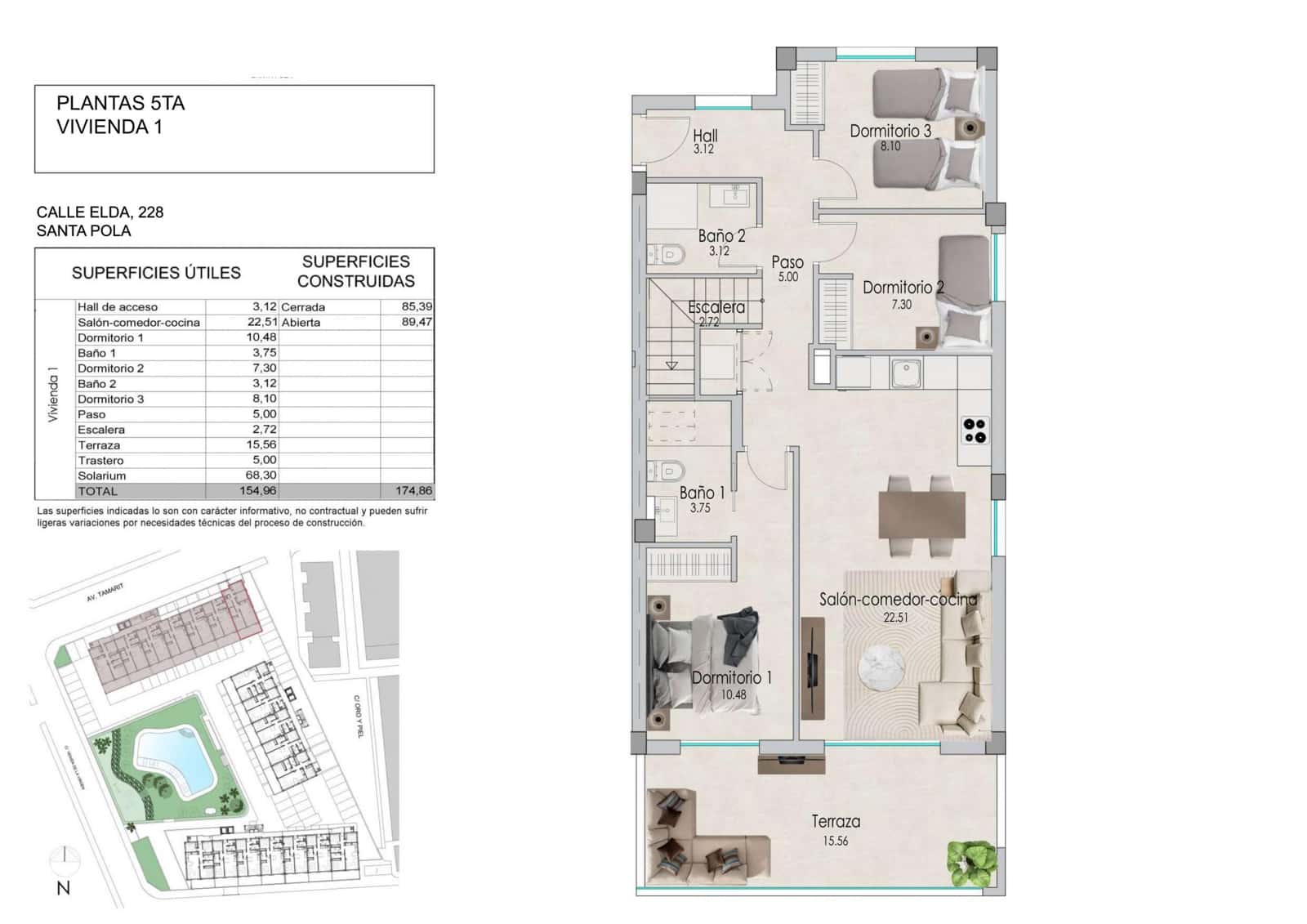 3 chambre Penthouse à vendre à Santa Pola avec piscine - 570 000 € (Ref: 9702011)