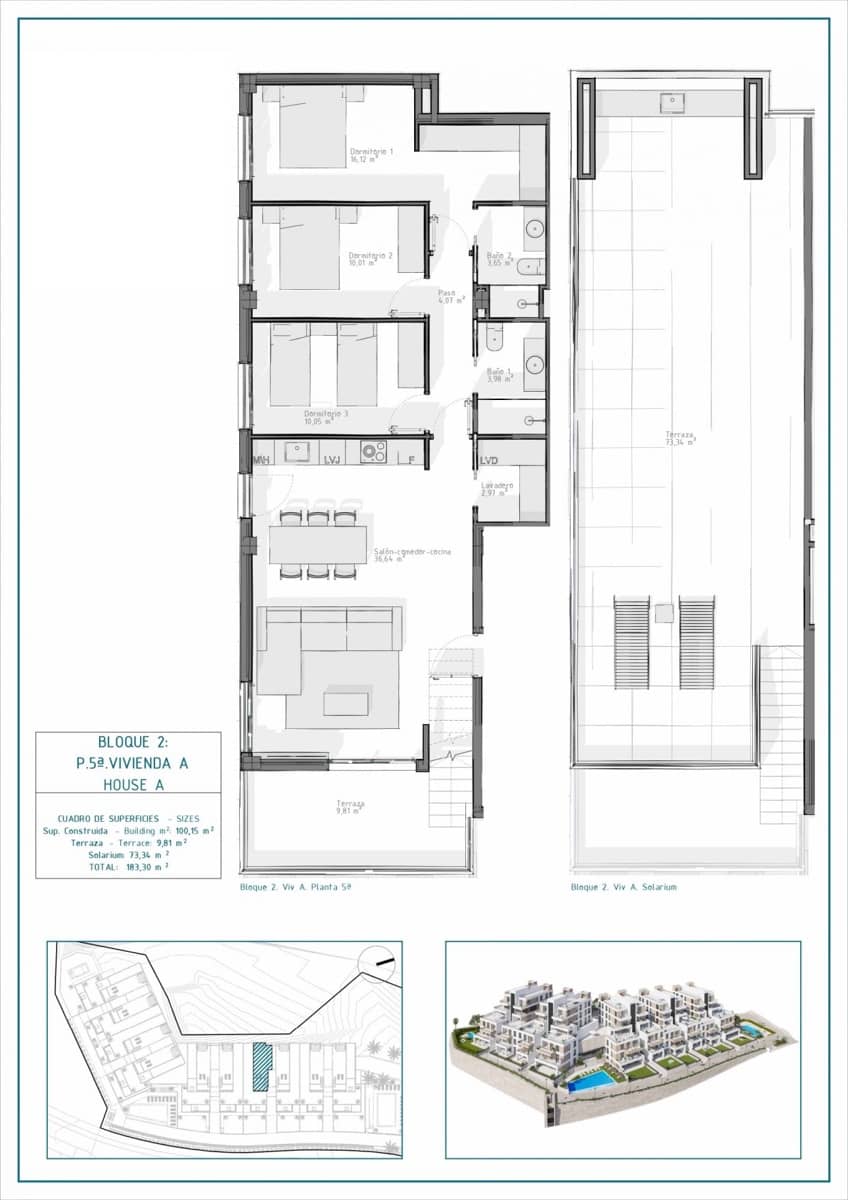 3 sovrum Takvåning till salu i Vera med pool - 395 000 € (Ref: 9808804)