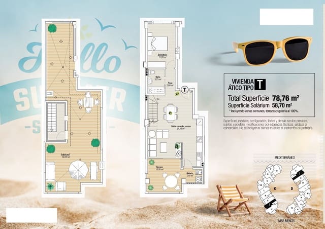 1 soverom Penthouse til salgs i La Manga del Mar Menor med svømmebasseng - € 310 000 (Ref: 9829284)