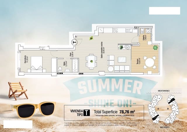 1 makuuhuone Huoneisto myytävänä paikassa La Manga del Mar Menor mukana uima-altaan - 206 000 € (Ref: 9829285)