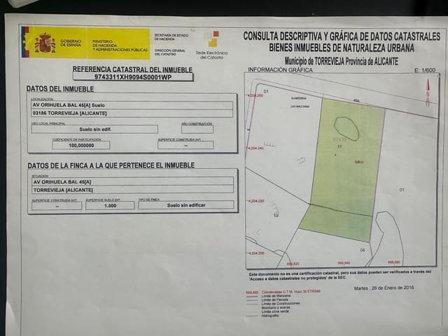 Byggetomt til salgs i Los Balcones - Los Altos, Torrevieja - € 199 000 (Ref: 9893881)