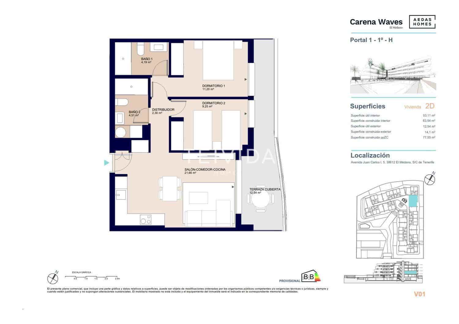 2 makuuhuone Asunto myytävänä paikassa El Medano mukana uima-altaan 
autotalli - 364 000 € (Ref: 9588277)