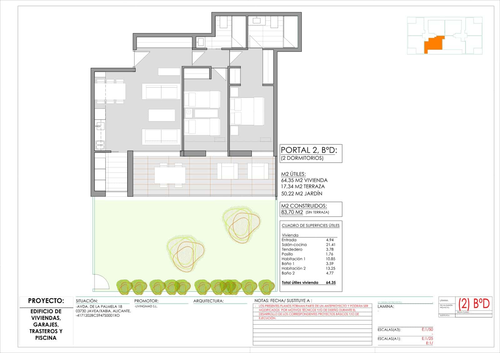 2 makuuhuone Ranta-asunto myytävänä paikassa Javea / Xabia mukana uima-altaan 
autotalli - 395 000 € (Ref: 9606967)