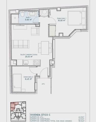 2 chambre Penthouse à vendre à Los Boliches , Fuengirola - 263 000 € (Ref: 9843826)