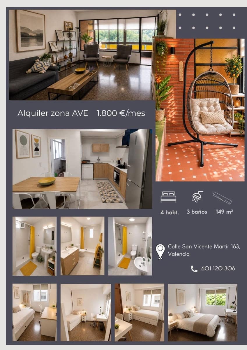 Piso de 4 habitaciones en València ciudad en alquiler - 1.800 € (Ref: 9965307)