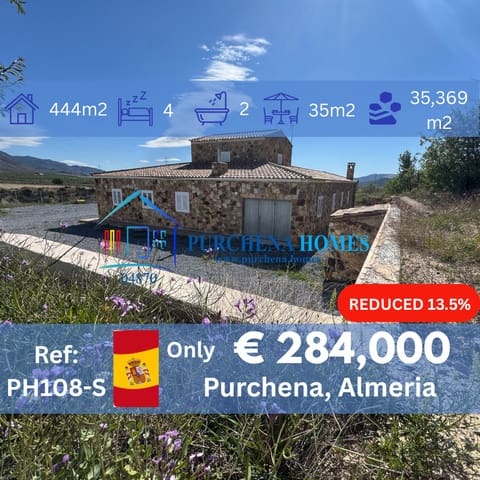 4 soveværelse Finca/Landehus til salg i Purchena med swimmingpool - € 284.000 (Ref: 9836851)