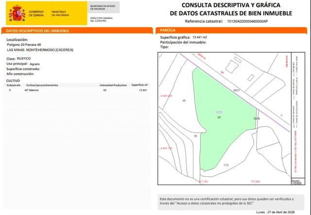 Mark till salu i Cáceres stad - 155 000 € (Ref: 9991058)