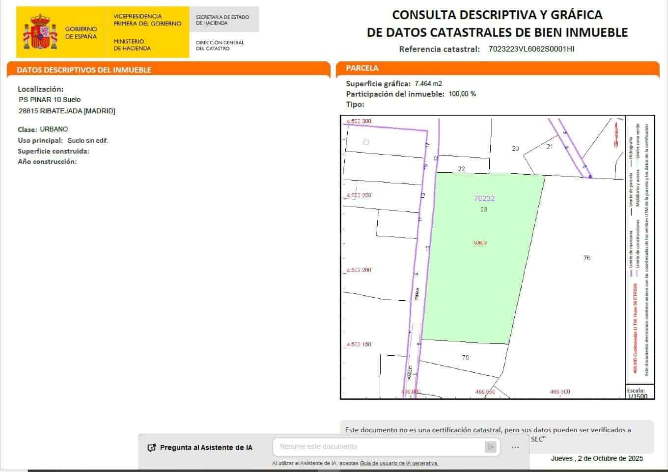 Tomt till salu i Madrid stad - 175 000 € (Ref: 9991258)