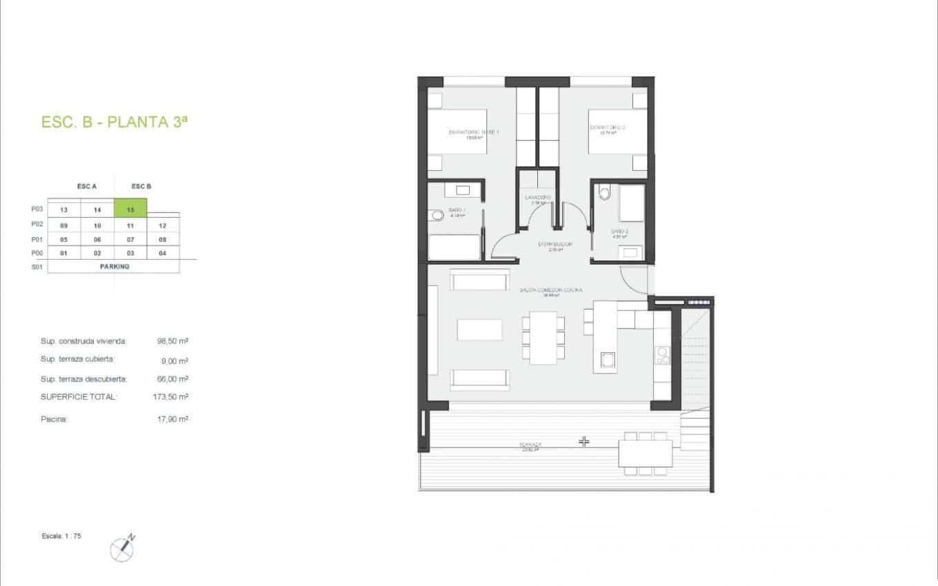 2 sypialnia Penthouse na sprzedaż w Las Colinas Golf z basenem garażem - 875 000 € (Ref: 9968427)