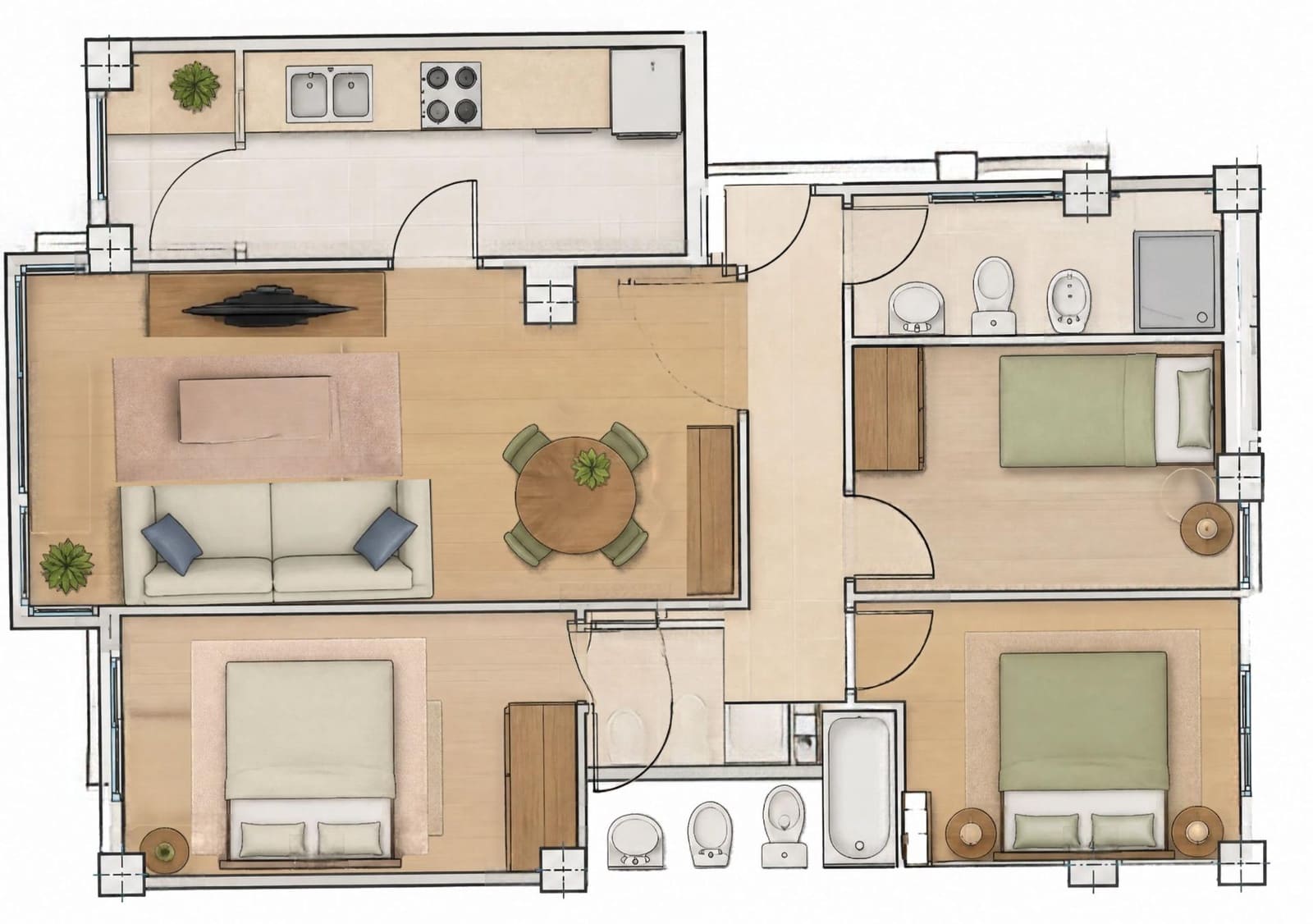 3 quarto Apartamento para arrendar em Valencia cidade - 1 500 € (Ref: 10180776)