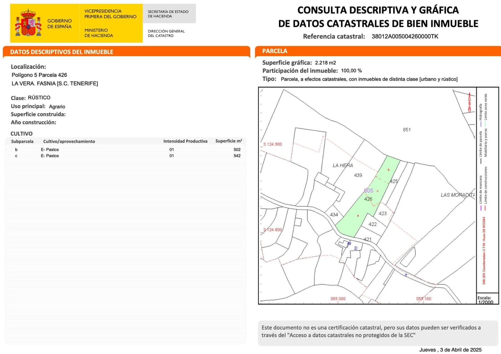 Building Plot for sale in Fasnia - € 75,000 (Ref: 9975782)