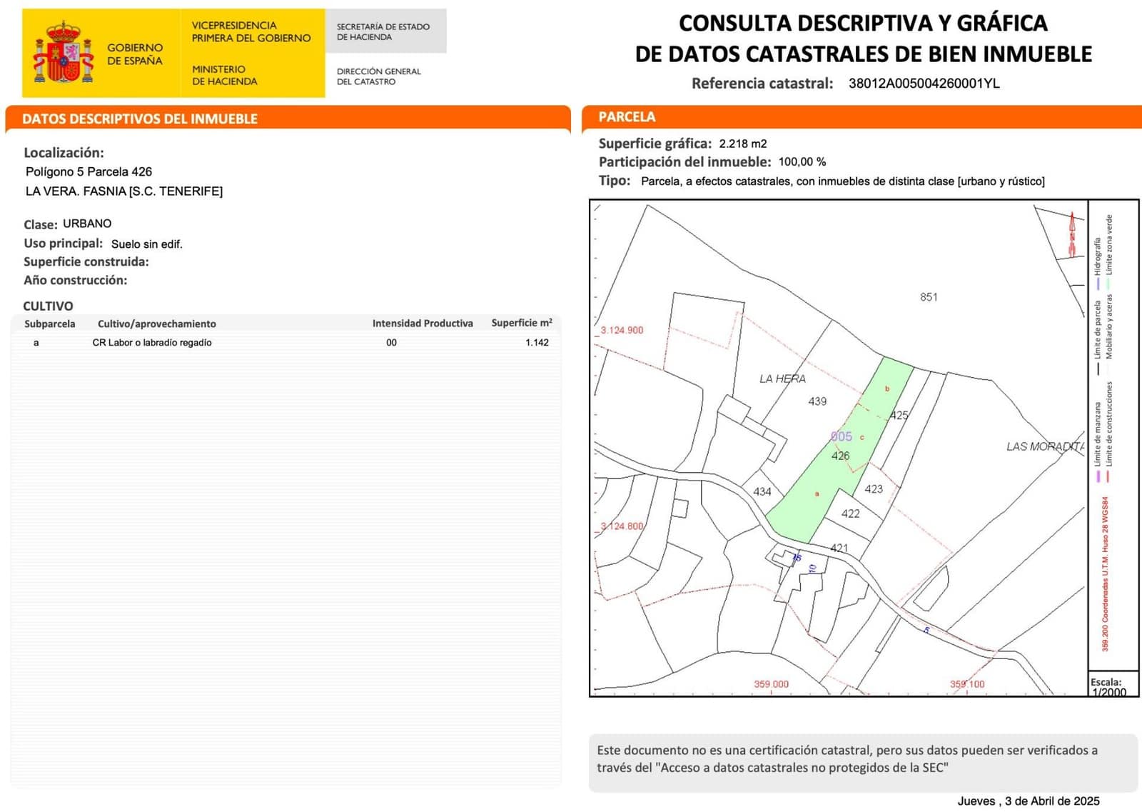 Building Plot for sale in Fasnia - € 75,000 (Ref: 9975782)