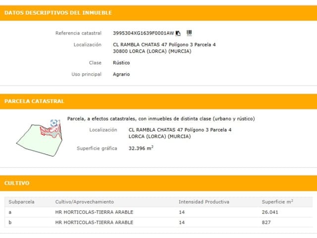 Tontti myytävänä paikassa Lorca - 157 500 € (Ref: 10032281)