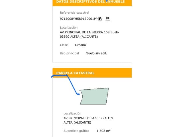 Terreno/Finca Rústica en Altea en venta - 121.000 € (Ref: 10032307)