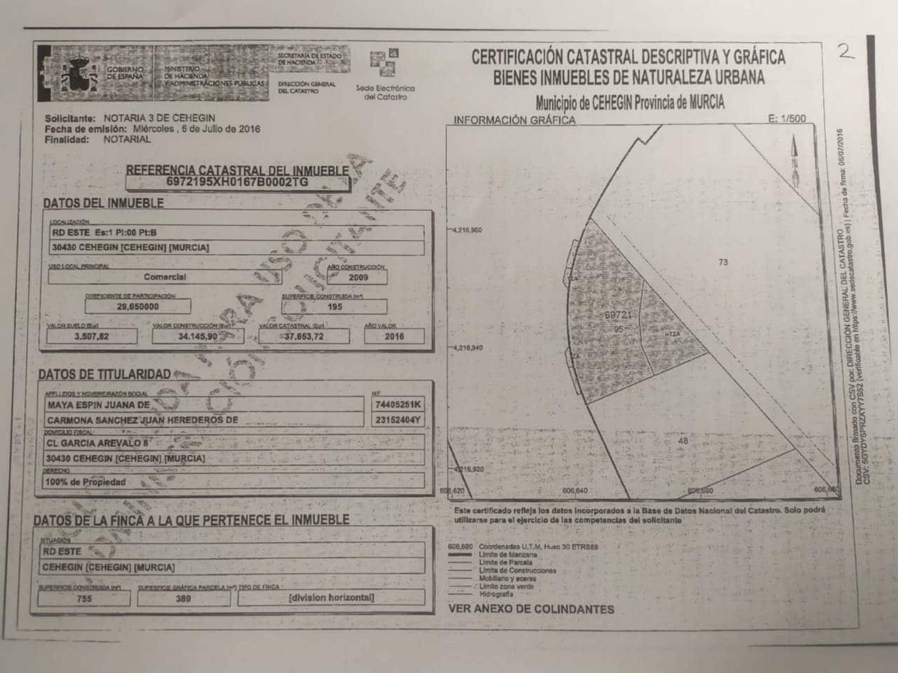 1 camera da letto Commerciale in vendita in Cehegin - 60.000 € (Rif: 10032322)