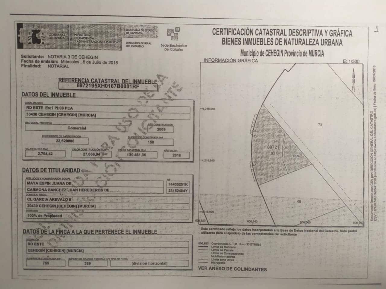 1 camera da letto Commerciale in vendita in Cehegin - 60.000 € (Rif: 10032322)
