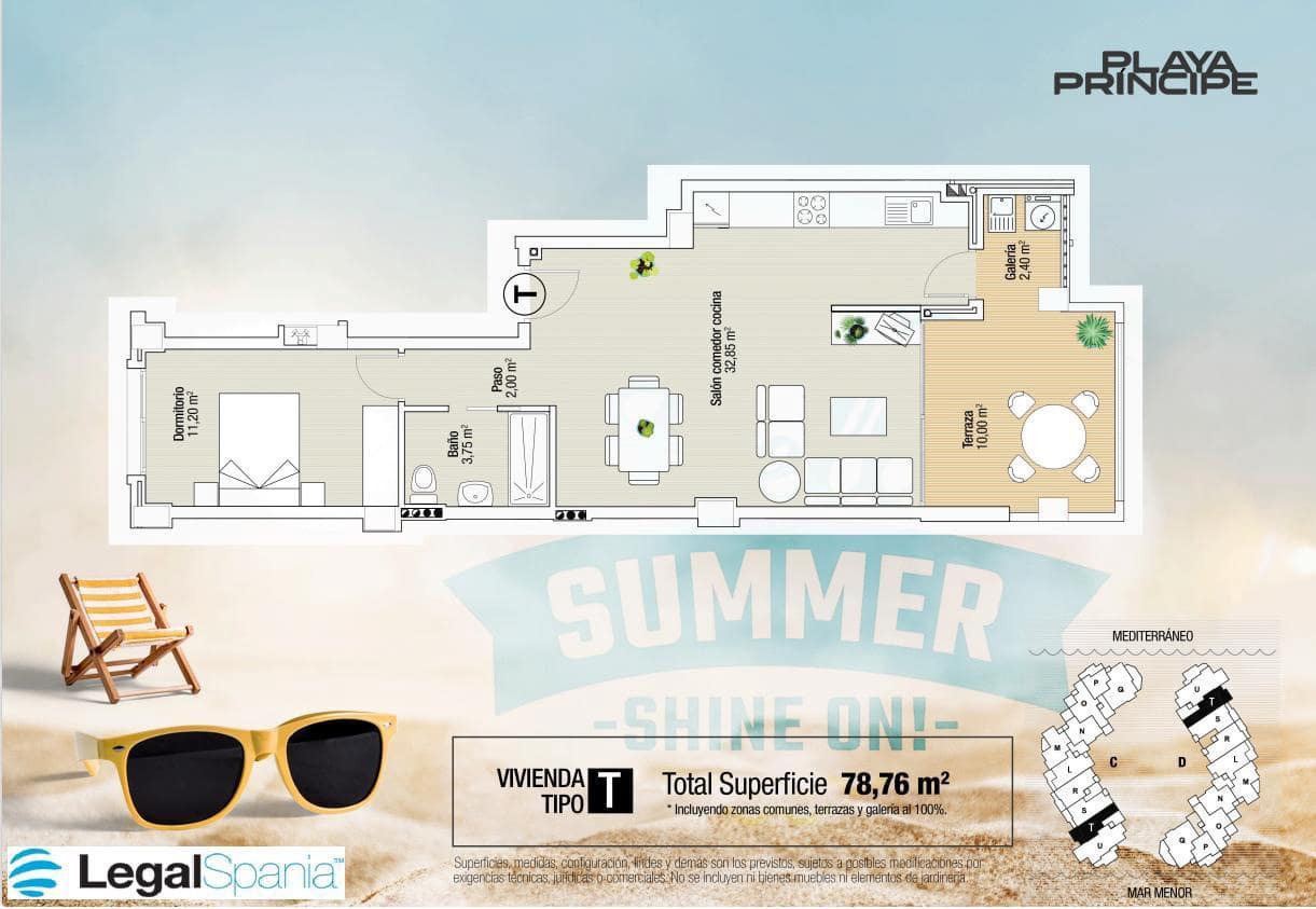 2 sovrum Lägenhet till salu i La Manga del Mar Menor med pool - 263 000 € (Ref: 10011767)