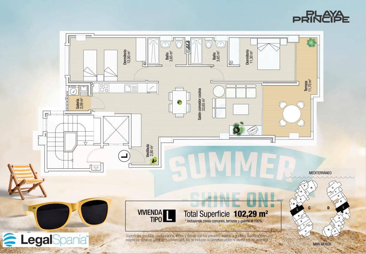 2 sovrum Lägenhet till salu i La Manga del Mar Menor med pool - 263 000 € (Ref: 10011767)