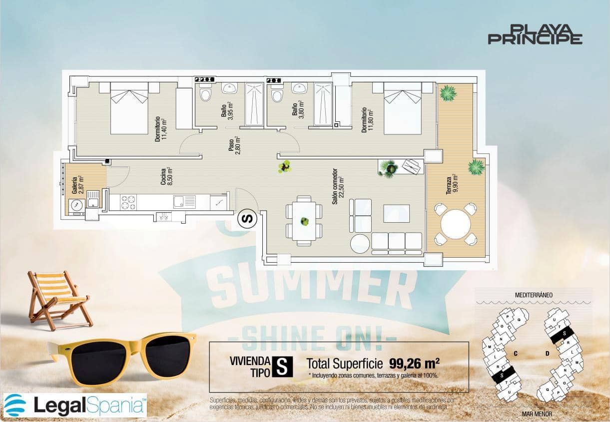 2 sovrum Lägenhet till salu i La Manga del Mar Menor med pool - 263 000 € (Ref: 10011767)