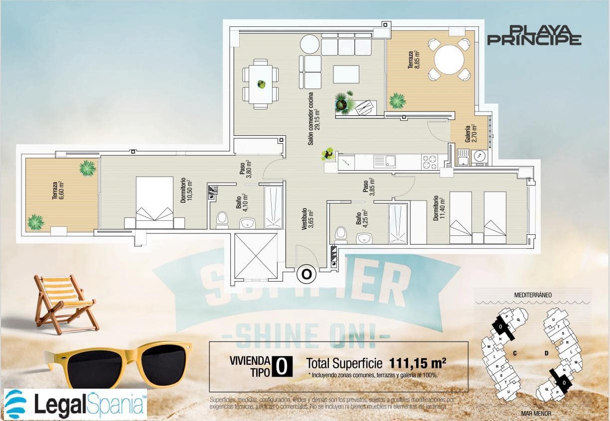 2 sovrum Lägenhet till salu i La Manga del Mar Menor med pool - 263 000 € (Ref: 10011767)