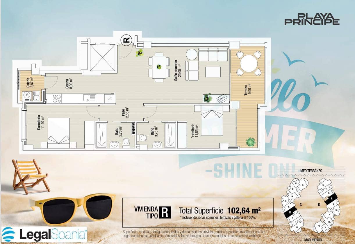 2 slaapkamer Flat te koop in La Manga del Mar Menor met zwembad - € 281.526 (Ref: 10011802)