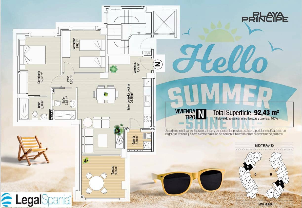 2 slaapkamer Flat te koop in La Manga del Mar Menor met zwembad - € 281.526 (Ref: 10011802)