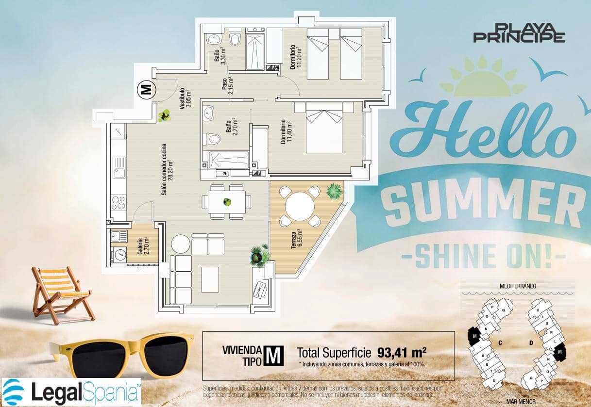 2 slaapkamer Flat te koop in La Manga del Mar Menor met zwembad - € 281.526 (Ref: 10011802)