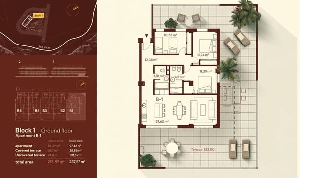 3 makuuhuone Huoneisto myytävänä paikassa El Faro de Calaburra - Chaparral, Mijas mukana uima-altaan 
autotalli - 700 000 € (Ref: 10106564)