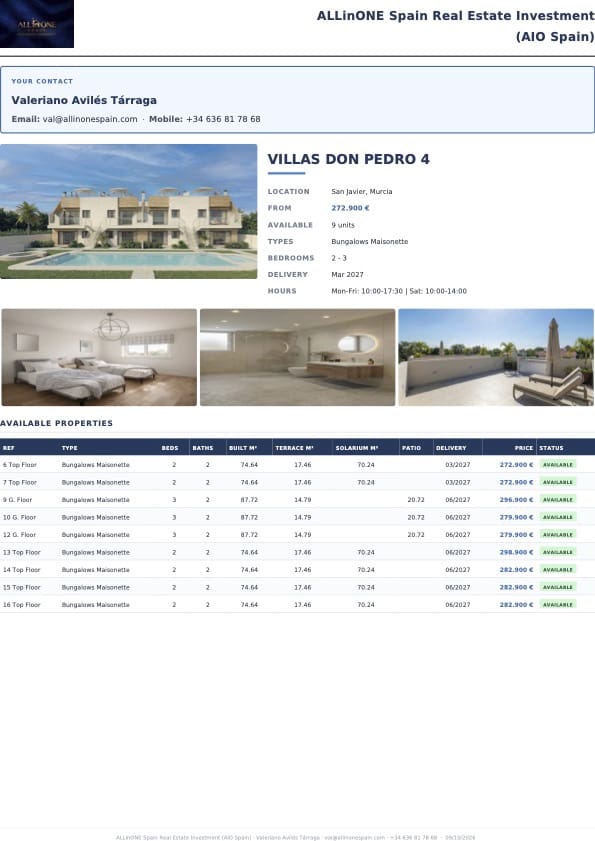 2 bedroom Bungalow for sale in San Javier with pool - € 272,900 (Ref: 10161845)