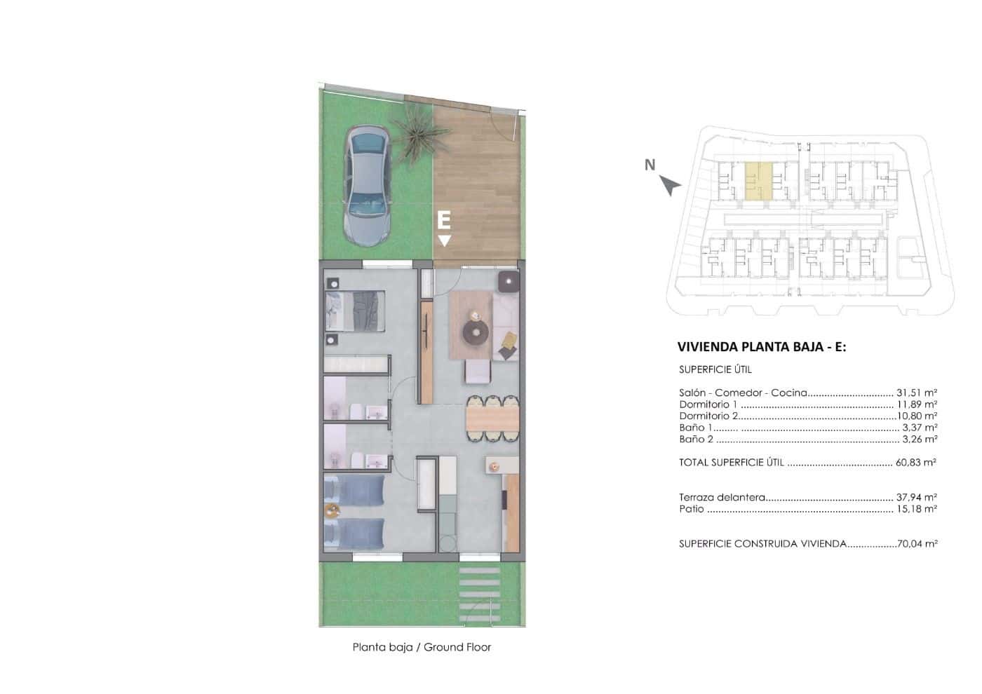 2 Zimmer Bungalow zu verkaufen in Pilar de la Horadada mit Pool Garage - 257.900 € (Ref: 8752023)