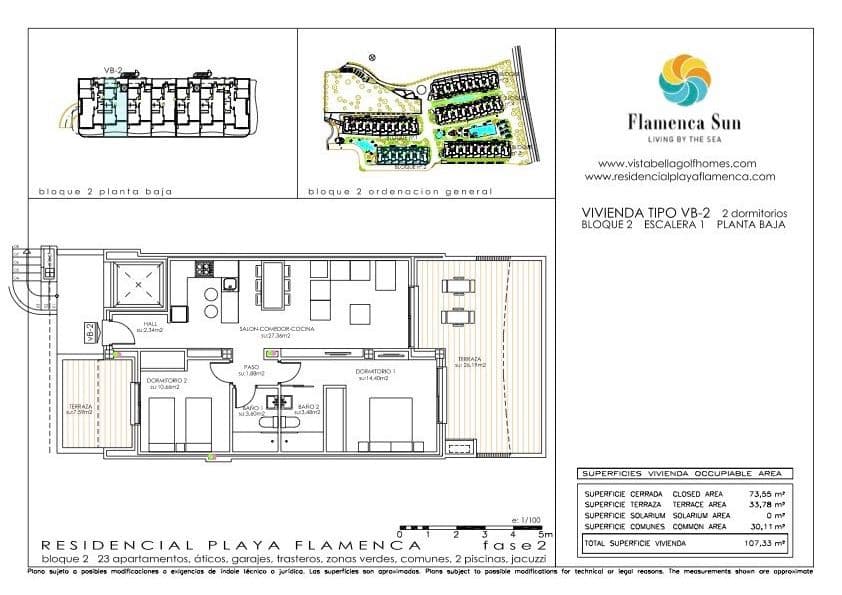 2 makuuhuone Huoneisto myytävänä paikassa Playa Flamenca mukana uima-altaan 
autotalli - 380 000 € (Ref: 9915163)