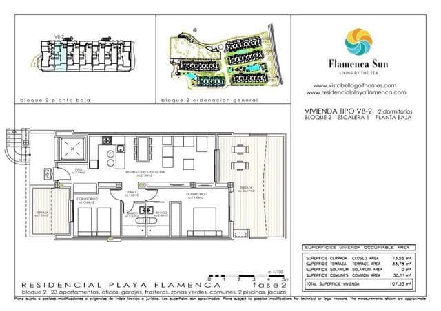 2 makuuhuone Huoneisto myytävänä paikassa Playa Flamenca, Orihuela - 380 000 € (Ref: 9915163)