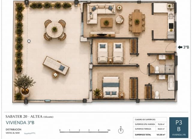 2 Zimmer Penthouse zu vermieten in Altea mit Pool Garage - 1.700 € (Ref: 9974367)