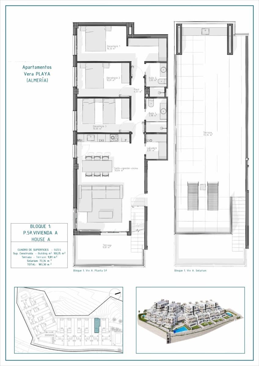 3 soveværelse Penthouse til salg i Vera med swimmingpool garage - € 395.000 (Ref: 8997354)
