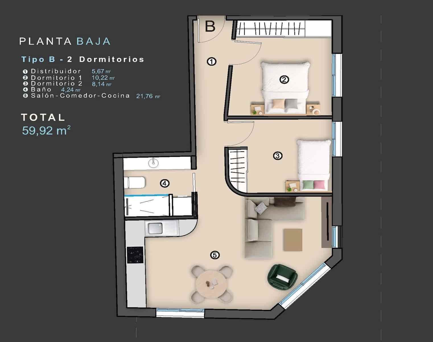 2 quarto Apartamento para venda em Torrevieja - 183 000 € (Ref: 9628380)