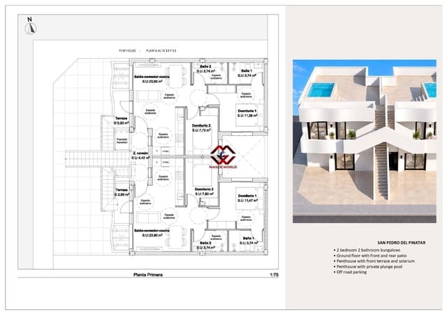 2 camera da letto Bungalow in vendita in San Pedro del Pinatar con piscina garage - 299.950 € (Rif: 10142602)