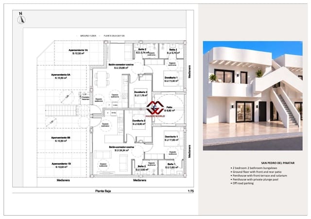 2 makuuhuone Bungalow myytävänä paikassa San Pedro del Pinatar mukana uima-altaan 
autotalli - 279 950 € (Ref: 10142604)
