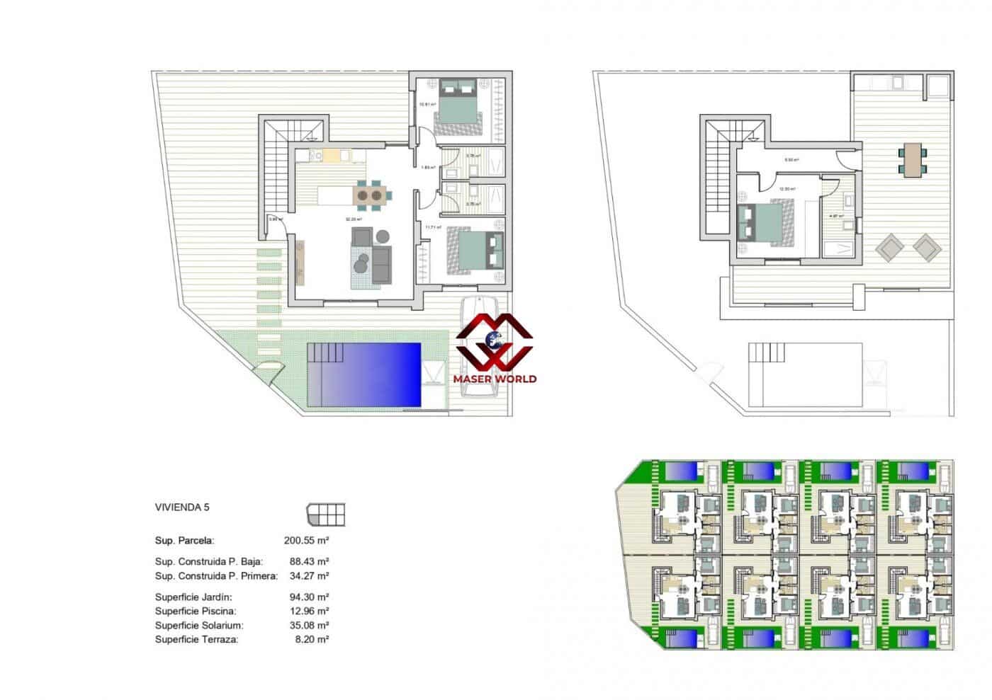 3 sypialnia Dom blizniak na sprzedaż w Roldan z basenem garażem - 416 900 € (Ref: 10174630)