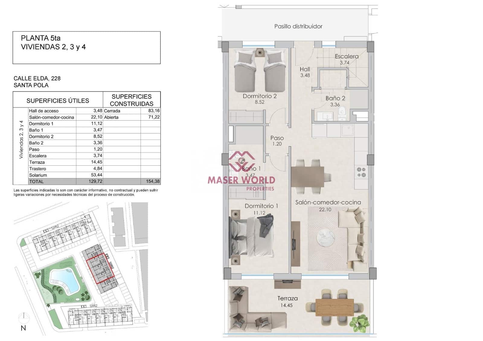 2 slaapkamer Penthouse te koop in Santa Pola met zwembad - € 420.000 (Ref: 8339783)